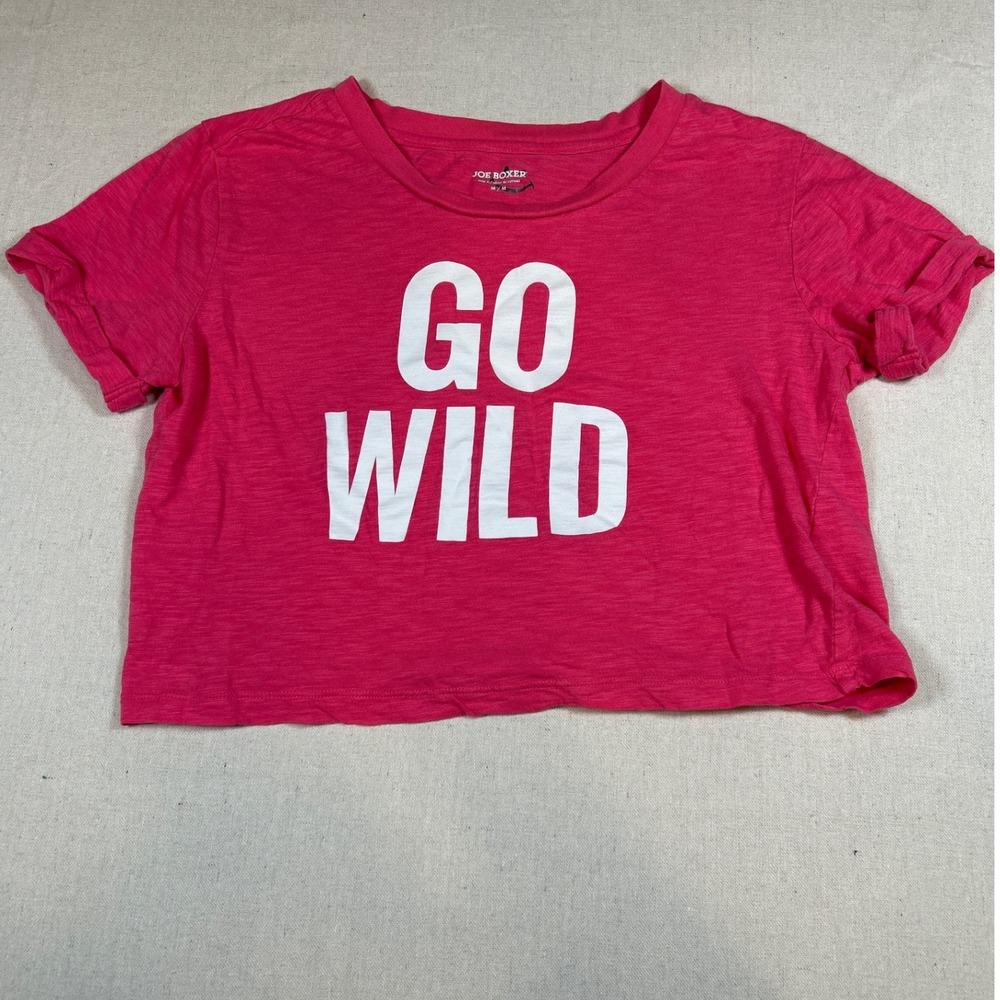 Joe Boxer Womens Pink Go Wild Graphic Crop Top Short Sleeve 100% Cotton Size‎ M